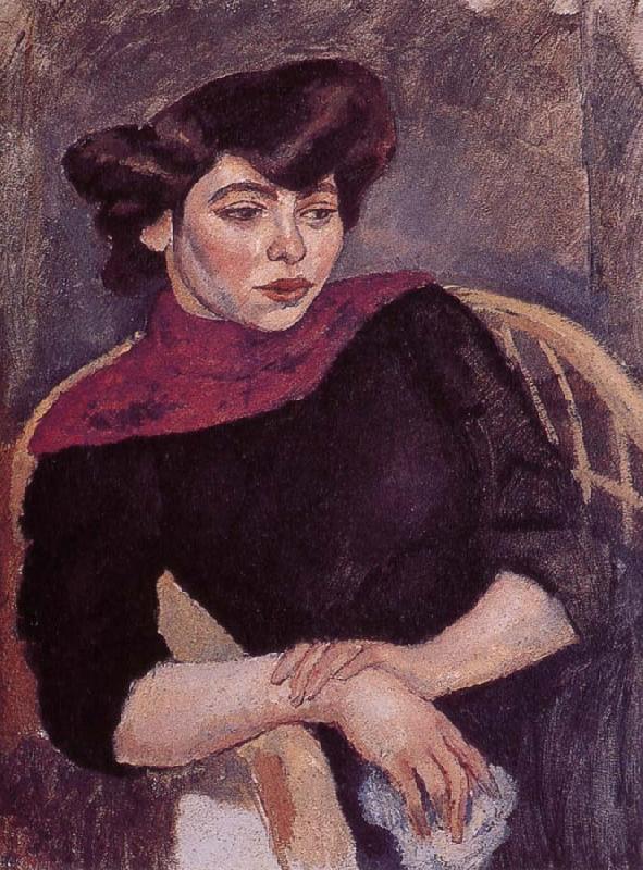 Jules Pascin Woman wearing the purple shawl France oil painting art